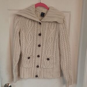 GAP Irish Fisherman Cable Knit Cardigan In Cream Color